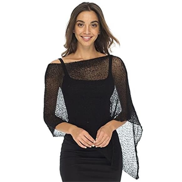 Accessories - Womens Sheer Poncho Shrug Lightweight Knit Bolero Summer Shawl Sweater Coverup
